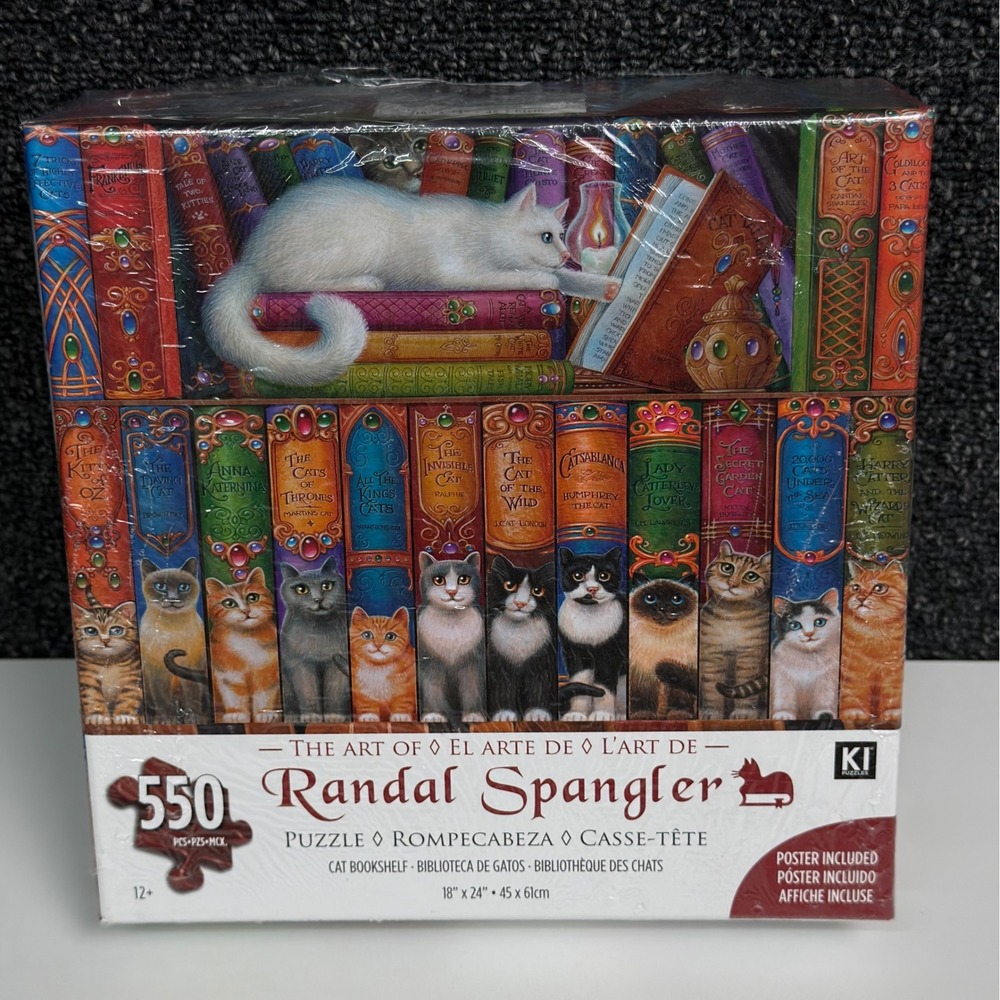 KI Puzzles Randal Spangler Cat Bookshelf 550 Piece Jigsaw Puzzle New Sealed
